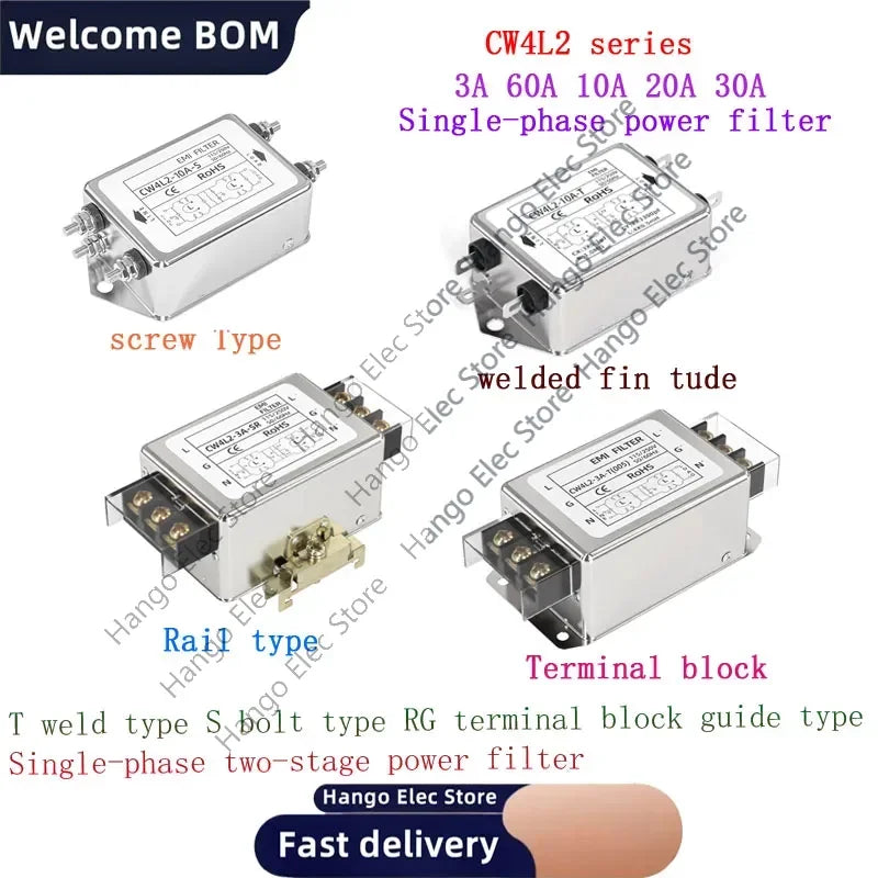 Single-phase two-stage 220V power supply filter anti-interference CW4L2 3A/6A/10A-T/S 30A-SR rail type 20A bipolar filter