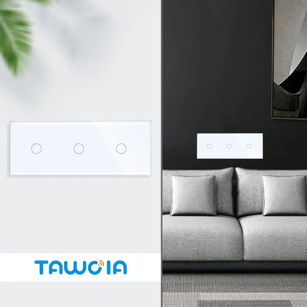 TAWOIA EU Triple 1/2/3/4 Gang 1/2 Way Wall Touch Light Switch 228mm Waterproof Backlight Sensor On/Off Switches