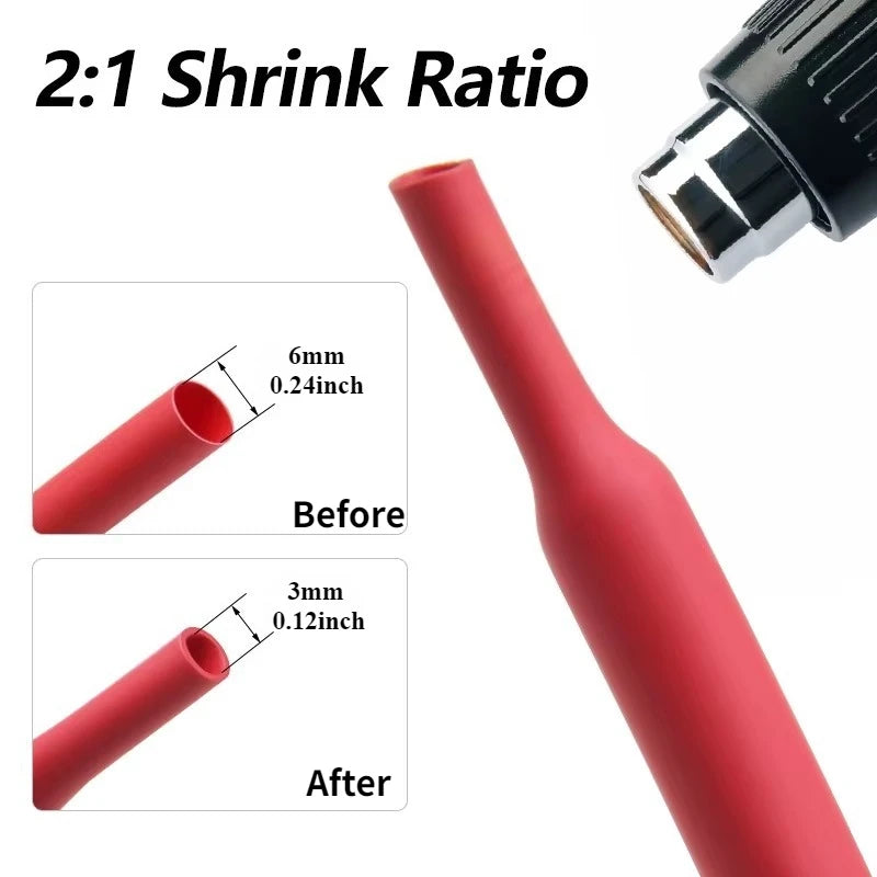 2:1 Times Shrink Heat Shrink Sleeve Tubes Set Thermoresistant Tube Wire Insulated Wiring, Red, Blue, Black Totaling 3 m