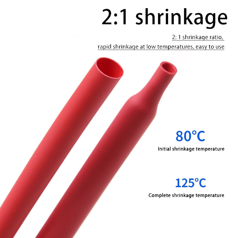 2/5M Red 2:1 Heat Shrink Tube Diameter 0.6mm~50mm Wire Repair Protector Polyolefin Insulated Shrinkable Cable SleeveTubing