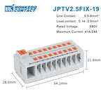 Din Rail Distribution Block PTVFIX Series Push-in Side-entry Terminal Block 2.5 mm² Cable Connector 6/7/12/13/18/19 Connections