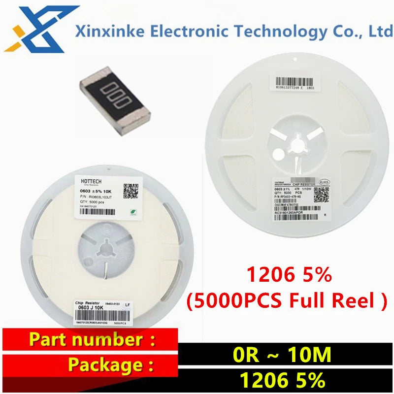 5000PCS 1206 0R ~ 10MR  SMD Resistor Accuracy 5% 0 1 10 100 150 330 ohm 1K 2.2K 10K 22K 30K 100K  1M 10M 1R 10R 100R 150R 220R