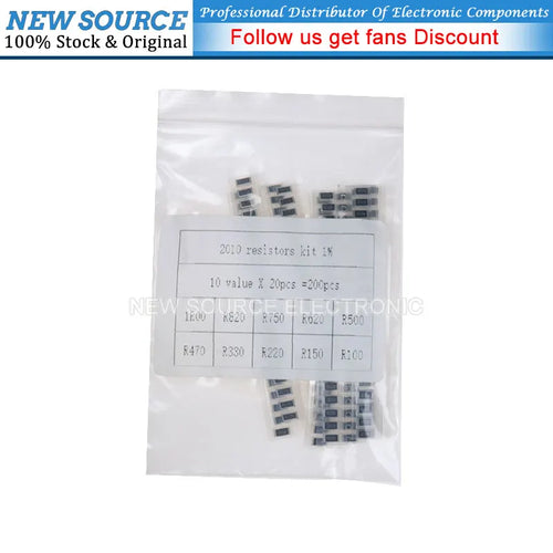(200pcs) 2010 SMD Resistor 1% 1R00 R100 R620 R470 R330 R220 R820 Ohm Assorted Kit 10ValuesX20PCS