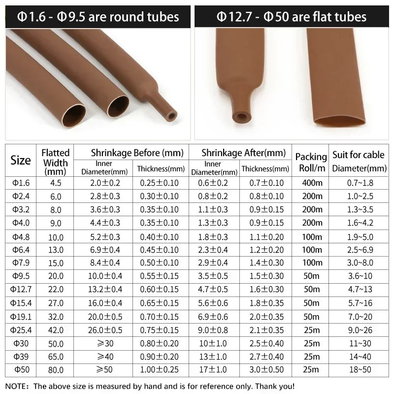 Brown 3:1 Heat Shrink Tube With Glue Diameter 1.6~39mm Double Wall Adhensive Polyolefin Sleeve Lined Wire Cable Protector 1~20m