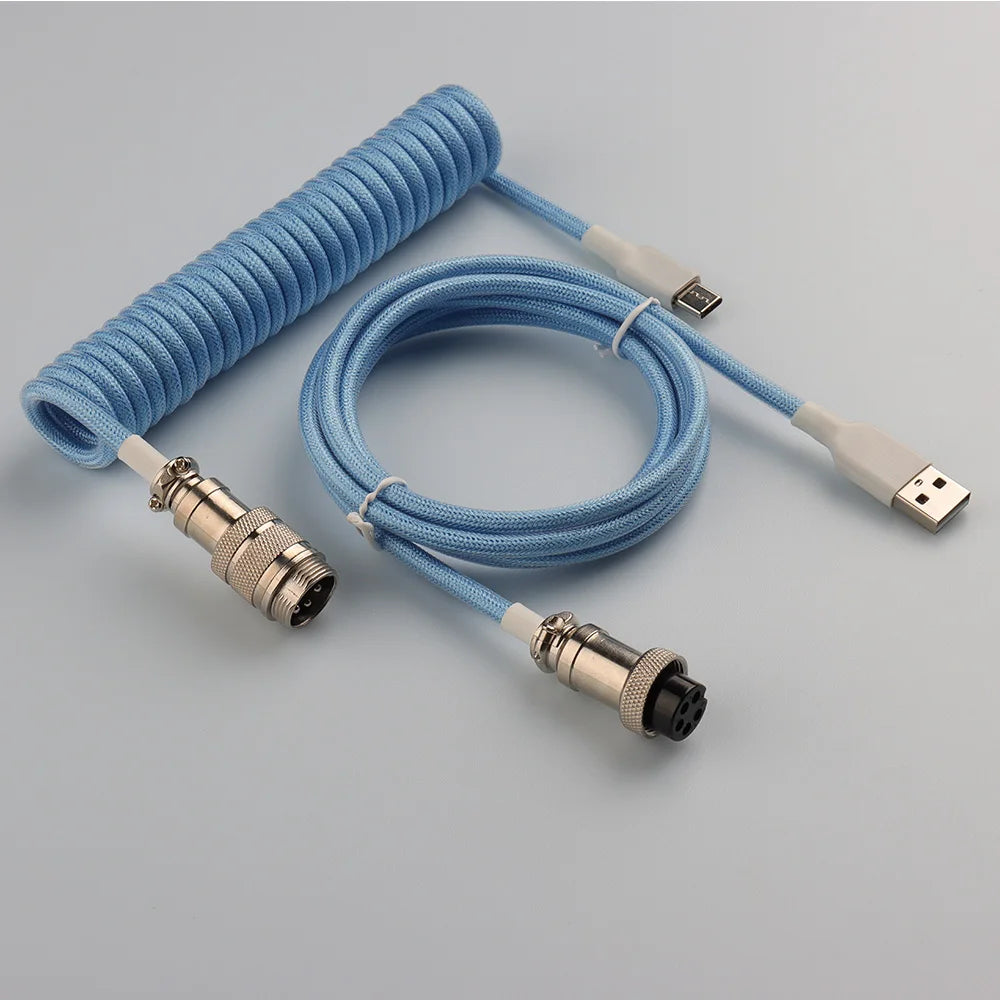 LANO 8 Colors Metal Aviator Connector GX16 USB to Tpye C Keyboard Spiral Cable PC Desk Accessories Connector For Pc Accessorie