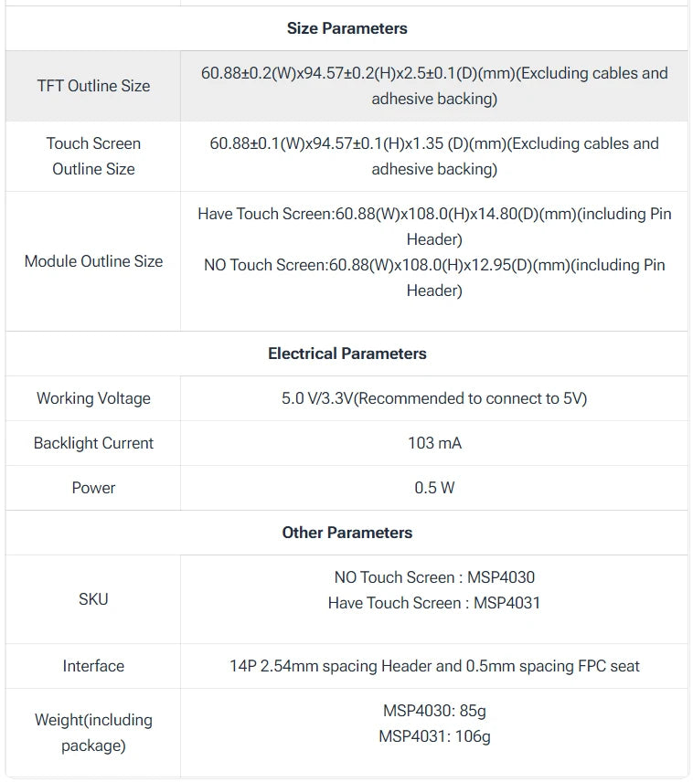 4.0 Inch 320X480 SPI TFT LCD Module ESP32 Display ST7796 TN Capacitive Touch LCD Screen for Arduino/Mega2560/C51/STM32//ESP32