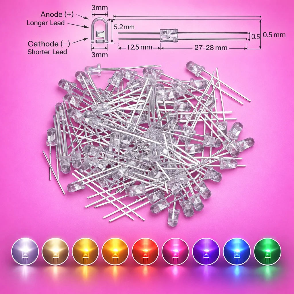SAMIROB 60/100Pcs 3mm LED Diode Kit F3 Schottky Assorted Diode Red White Green Blue Yellow Orange Pink Purple Warm White for DIY