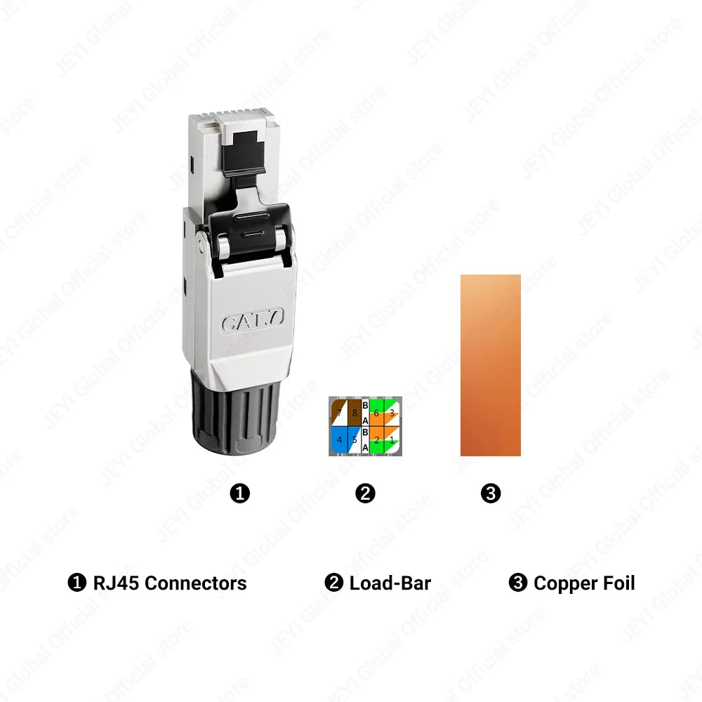 JEYI CAT8/CAT7/CAT6A RJ45 Toolless Ethernet Cable Connector 40Gbps/10Gbps Shielded Network Cable Plug for 22-24AWG STP Lan Cable