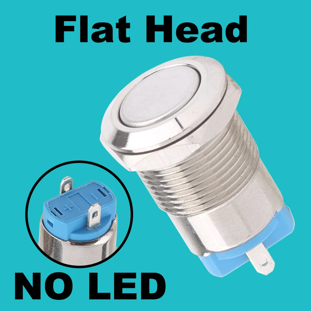 1 pc 12mm metal push button waterproof nickel plated brass switch flat high head Round shape momentary self reset 1NO latching