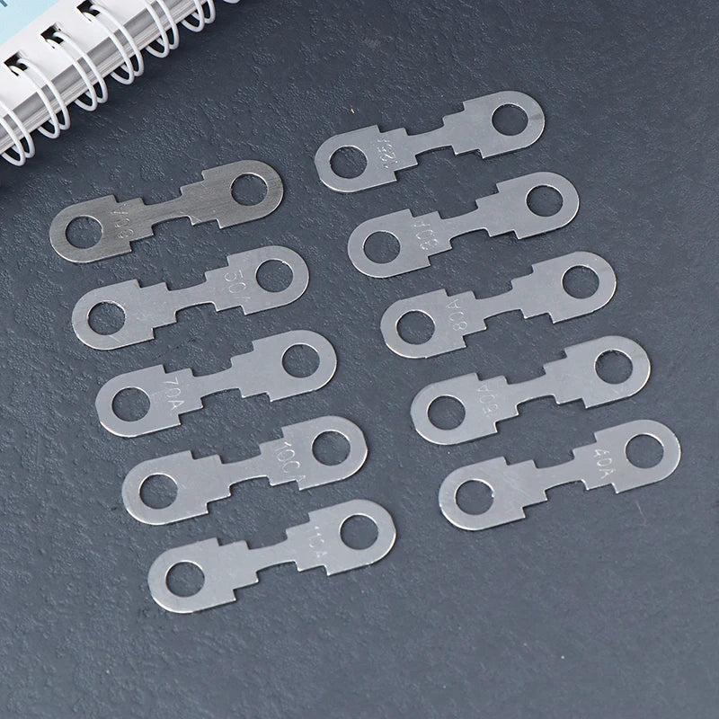 New 10Pcs 30A-150A 32VDC Small Fuse Sheet Automotive Car Flat Zinc Sheet For Car Fuse Round Hole Insert Fuse Auto Parts