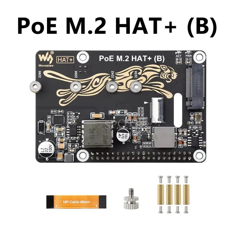 Raspberry Pi 5 PoE Power And PCIe M.2 NVMe SSD HAT PLUS (B) 2230/2242/2260/2280 For PI5