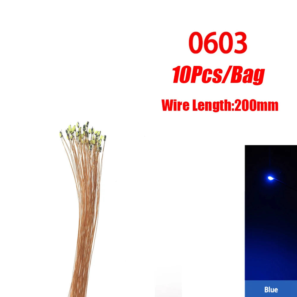 10pcs/Lot 0402 0603 SMD Lamp Wired Micro Led Pre-Soldered Micro Litz Wired Chip 20cm 3V Railway Model Scenes