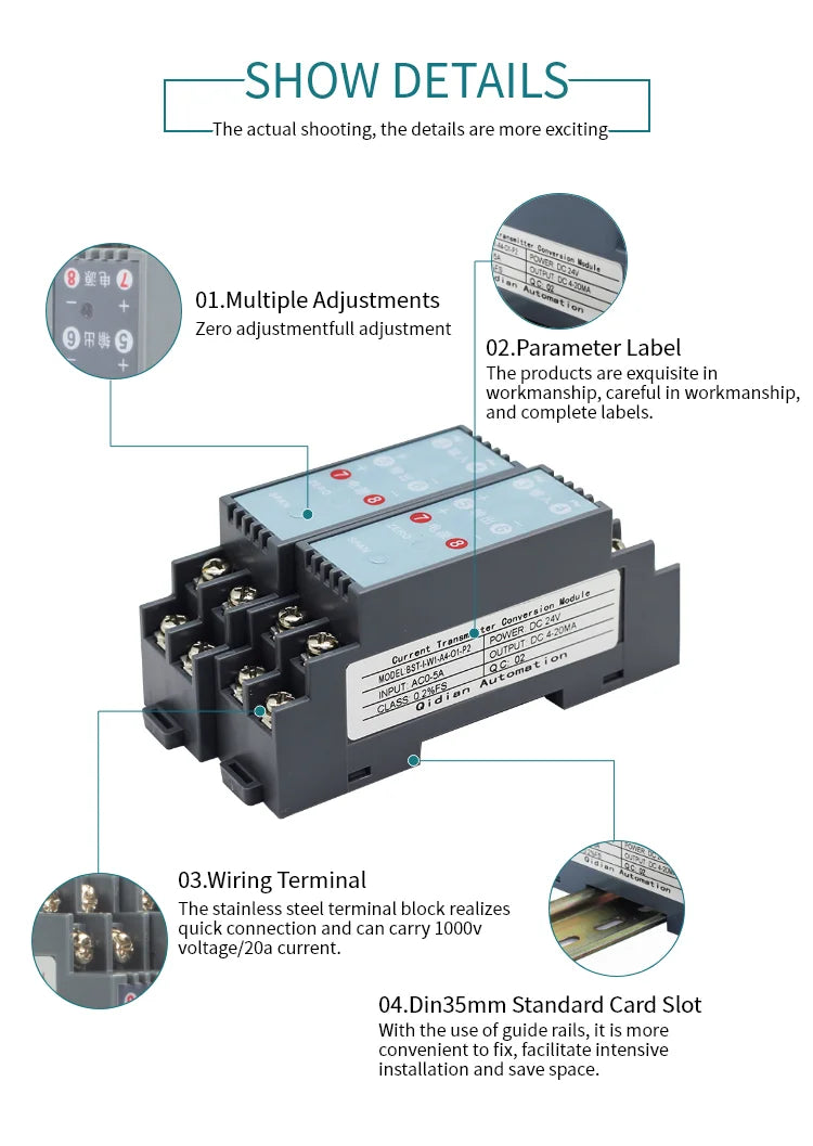BST-I AC Current Transducer 0-1A 5A 10A to 4-20mA 0-10V Output Voltage Signal Converter