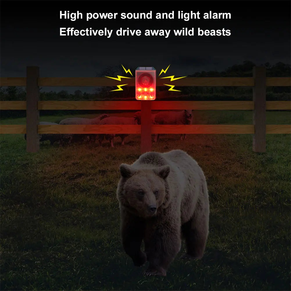 Solar Outdoor Motion Sensor Alarm Home  Alarm with Dog Barking Gunshot Sound Support Recording and Adjustable Volume