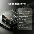 192KHz/24Bit DAC Digital to Analog Audio Converter Digital SPDIF Optical Toslink Coaxial to Analog Stereo L/R RCA and 3.5mm Jack