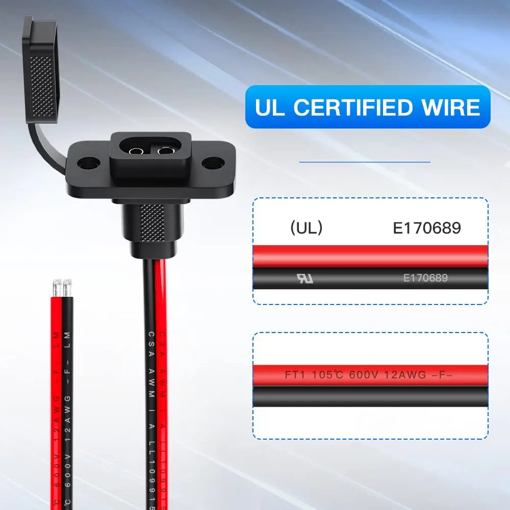 Gadpow 30CM 12AWG SAE Cable Connector Car Battery Expansion Bidding Embedded Plug Socket for Solar Generator Battery Charger