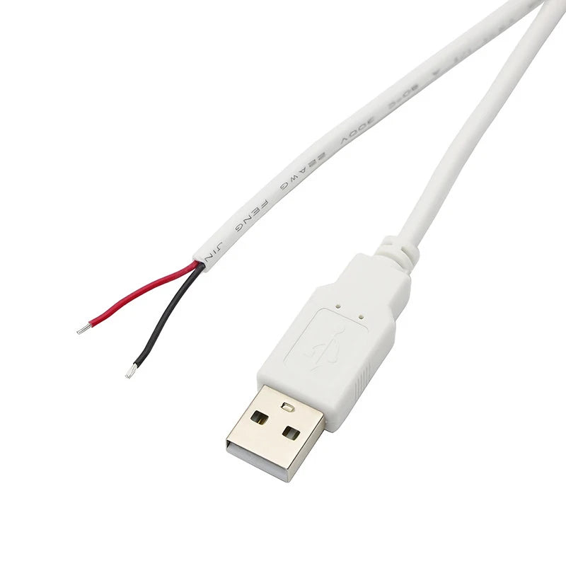 1/3/5PCS USB 2.0 Male Plug 2pin Bare Wire USB Power Cable DIY Pigtail Cable For USB Equipment Installed Replace Repair DIY White