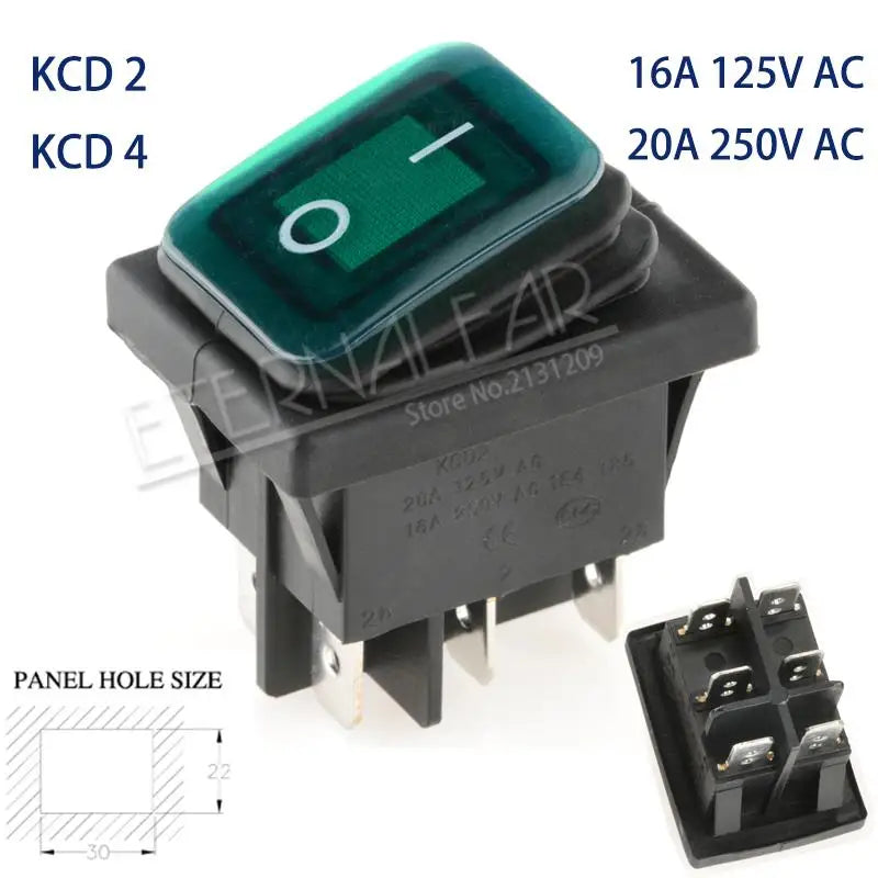 KCD1 KCD2 KCD4 KCD6 On Off 10A 16A 20A 125V 250V AC Heavy Duty DPST Sealed Waterproof Auto Boat Marine Toggle Rocker Switch with