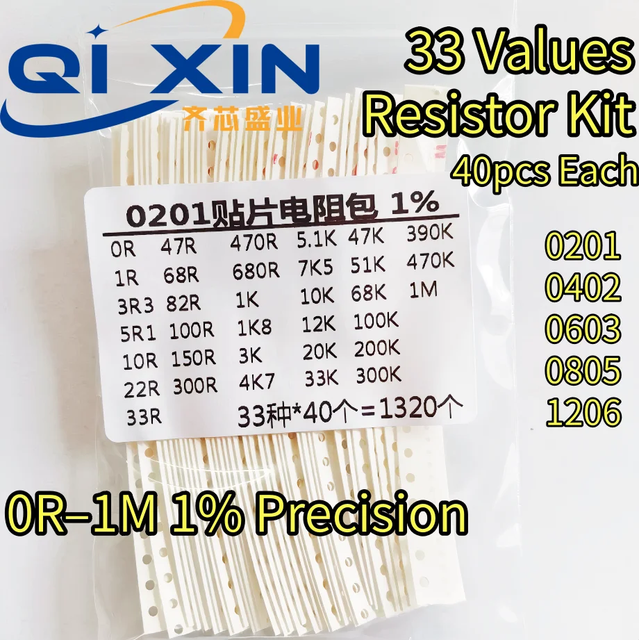 SMD Chip Resistor Assortment Kit 0402 0603 0805 1206 Size, 33 Values 20pcs Each SMT Sample Pack Electronic Circuit Repair Compon