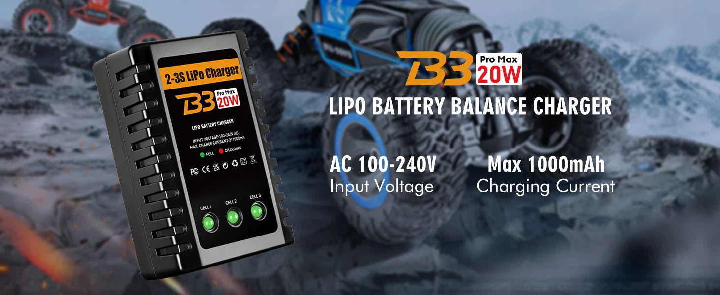 HTRC B3 2S-3S Lipo Battery Charger 110-220V AC LED 20W B3 Compact Charger Balance RC Charger