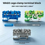 WAGO 2001‑1401 2001‑1404 2001‑1407 DIN Rail Terminal Block 1.5mm² Push‑in CAGE CLAMP 4‑conductor Rail Mount Wiring Connector