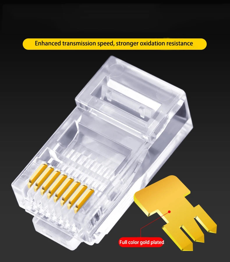 100pcs RJ45 Cat6 Cat5e Pass Through Network Connectors Ethernet Cable Gold-plated Crimp End Stranded UTP Shielded Modular Plug