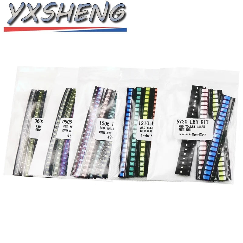 0603 0805 1206 1210 5730 SMD LED Diode 100PCS=5Colors X 20pcs Assortment LED Diode KIT Red Green Yellow White Blue