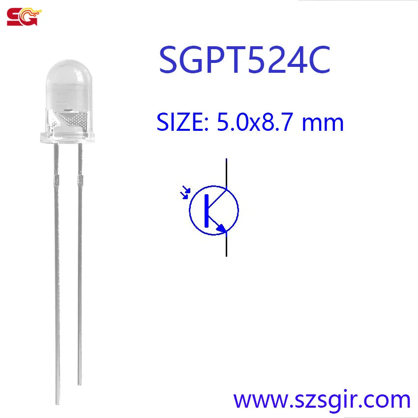 20 PCS, 5mm NPN Phototransistor, SGPT524C, Photosensor, Photosensitive Receiving Transistor