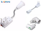 1pc E27 20cm 360D Bendable US UK EU AC Power Plug to E26 E27 Edison Screw CFL LED Light Socket Lamp Holder Adapter wt Switch