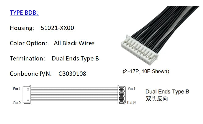510210400 WIRE HARNESS, MOLEX PICO BLADE SERIES 1.25MM PITCH, 51021-0400, 4P CABLE, Off The Shelf