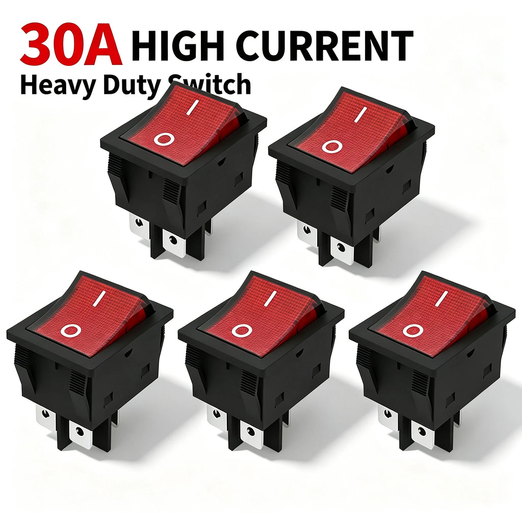5PCS 30A 250V KCD2 KCD4 Rocker Switch DPST 4 Pin Red Lighted 120V Rocker Toggle Switch ON Off Heavy Duty T125