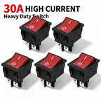 5PCS 30A 250V KCD2 KCD4 Rocker Switch DPST 4 Pin Red Lighted 120V Rocker Toggle Switch ON Off Heavy Duty T125