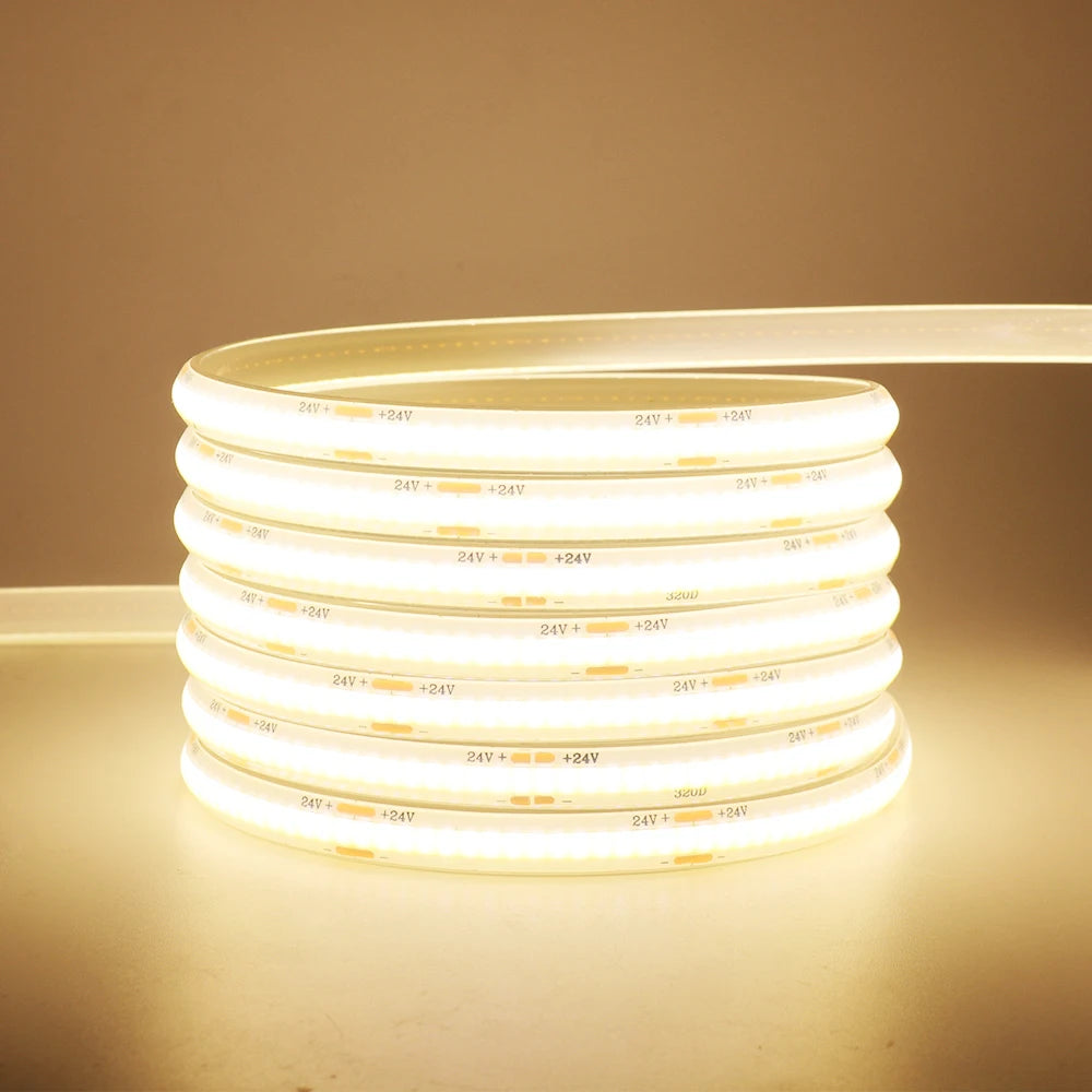12V 24V COB LED Strip Light IP68 IP67 Waterproof Flexible Led Lamp 320LED 5m 10m 15m 0.5m 1m High Density Bright Liner Lighting