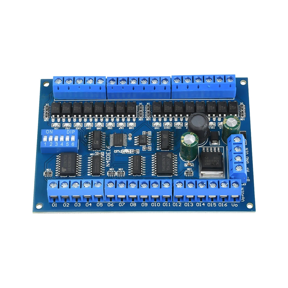 DC 12V/24V 16-input 16-output RS485 Remote Switch PLC IO Expansion Board with Modbus RTU Module Suitable for Smart Homes Etc.