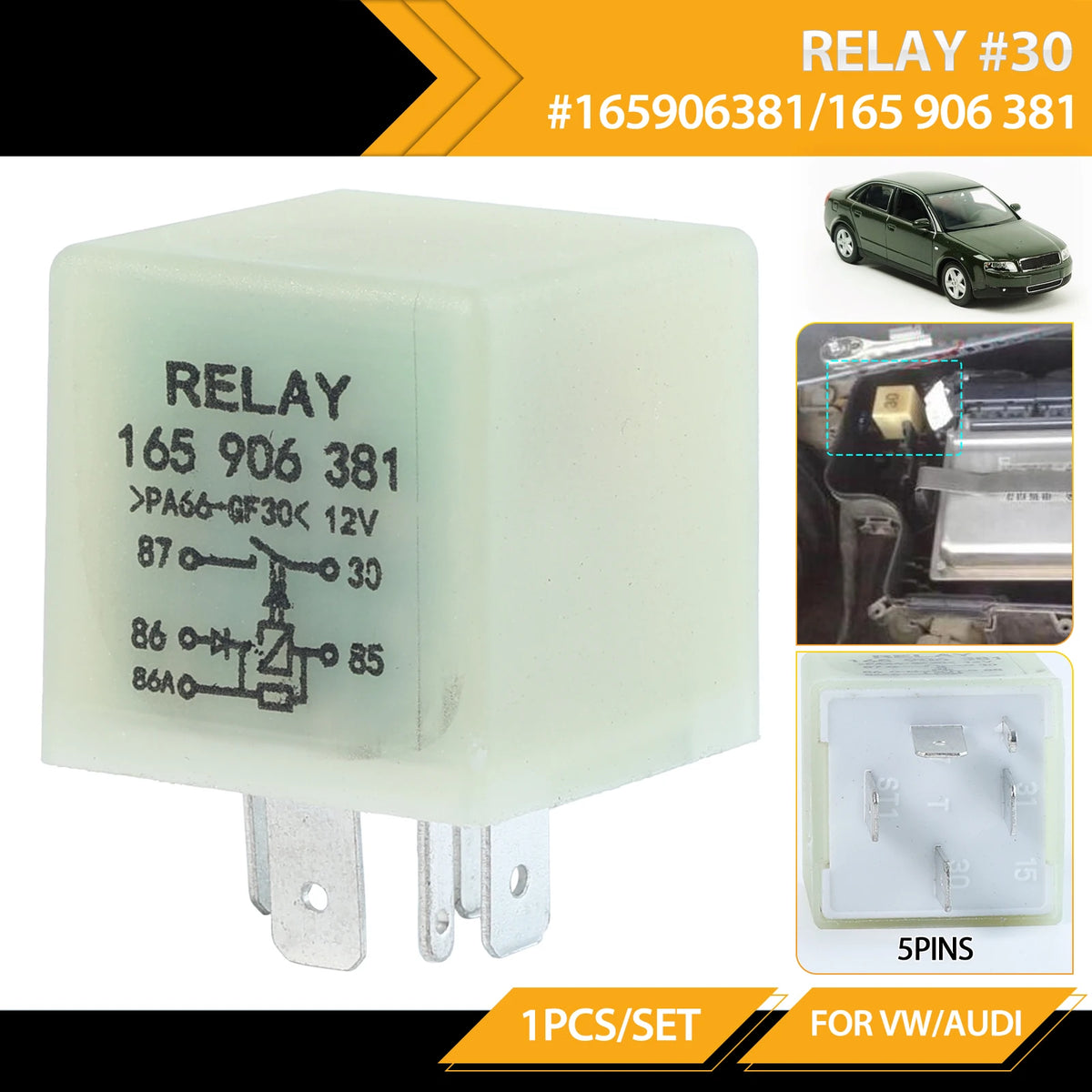 Car Engine Control Unit ECU & Fuel Pump 5-Pin Relay (No.30) 165906381 165 906 381 for Volkswagen VW Passat B5 Corrado Audi A4 A6