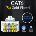 AMPCOM Pass Through STP RJ45 Connectors, CAT6 CAT5E Shielded 3/50μ Gold-Plated 8P8C Modular Plugs Crimp End for Ethernet Cable