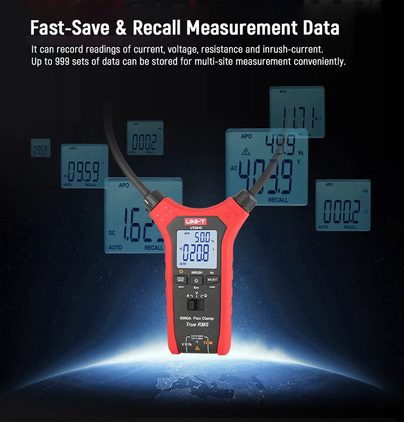 UNI-T UT281D Flexible Rogowski Coil Clamp Meter True RMS High Precision Max 6000A AC Current Measuring Instrument