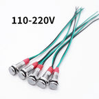 5pcs 6mm Metal Indicator Light LED Warning Signal Lamp Pilot With Wire 3V 5V 6V 12V 24V 220V Red Orange Blue Green White