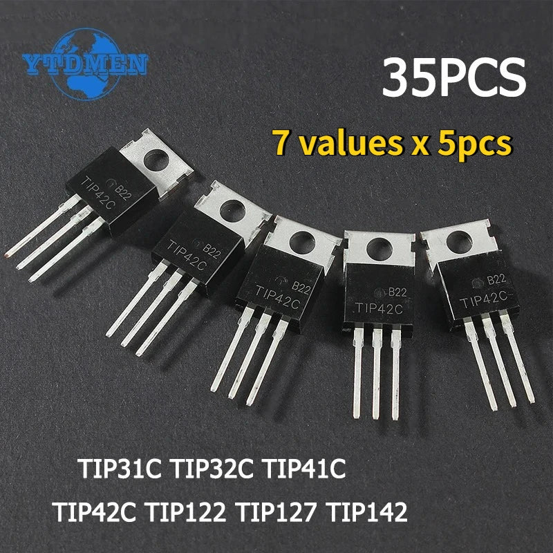 35/70pcs 7values Transistor Kit TIP31C TIP32C TIP41C TIP42C TIP122 TIP127 TIP142 PNP NPN TO-220 Transistors Set