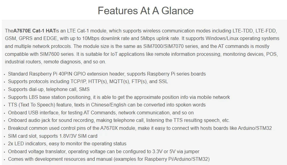 Raspberry Pi 4G HAT A7670E SIM7600G-H SIM7600CE SIM7600E SIM7600E-H LTE Expansion Board for LBS Positioning