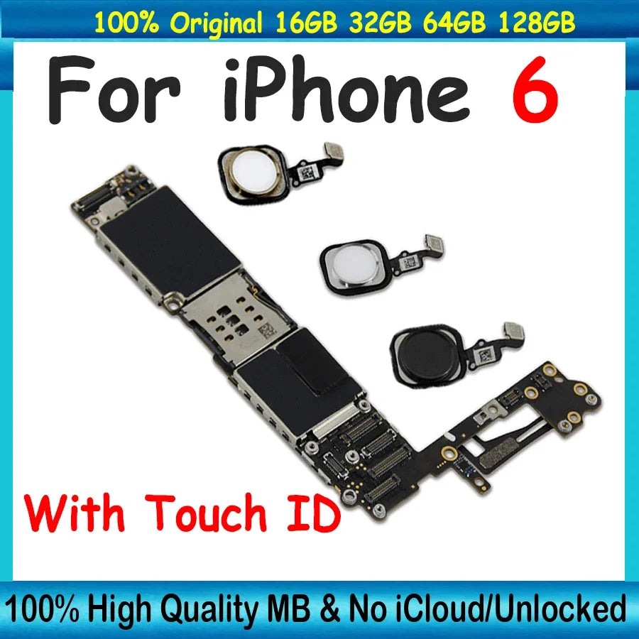For iPhone 6 Motherboard Full Chips iOS System Free ICloud Logic Board Good Tested 4G LTE Mainboard 16/16/128GB Plate Unlocked