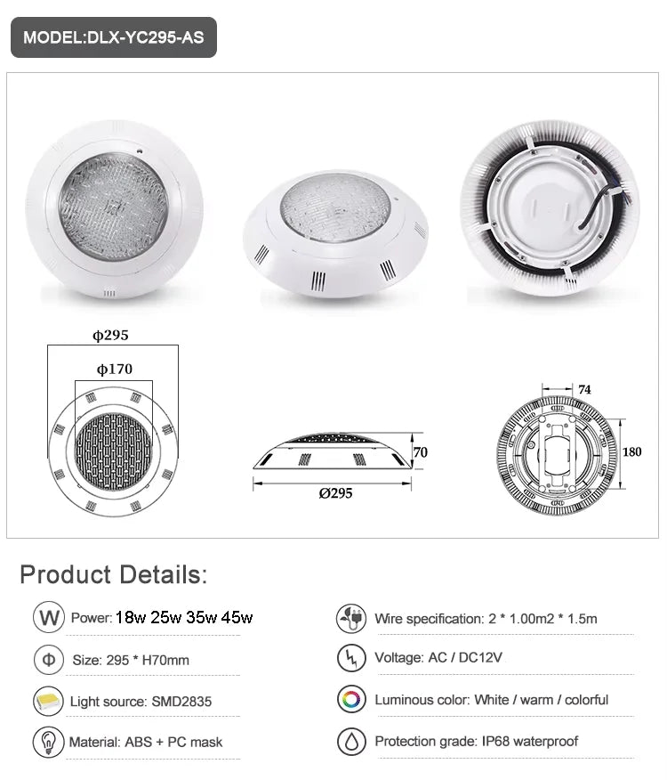 LED Swimming Pool Lights RGB AC12V 12W 18W 25W 35W 45W IP68 Waterproof Lamp with Remote Controller for pool party