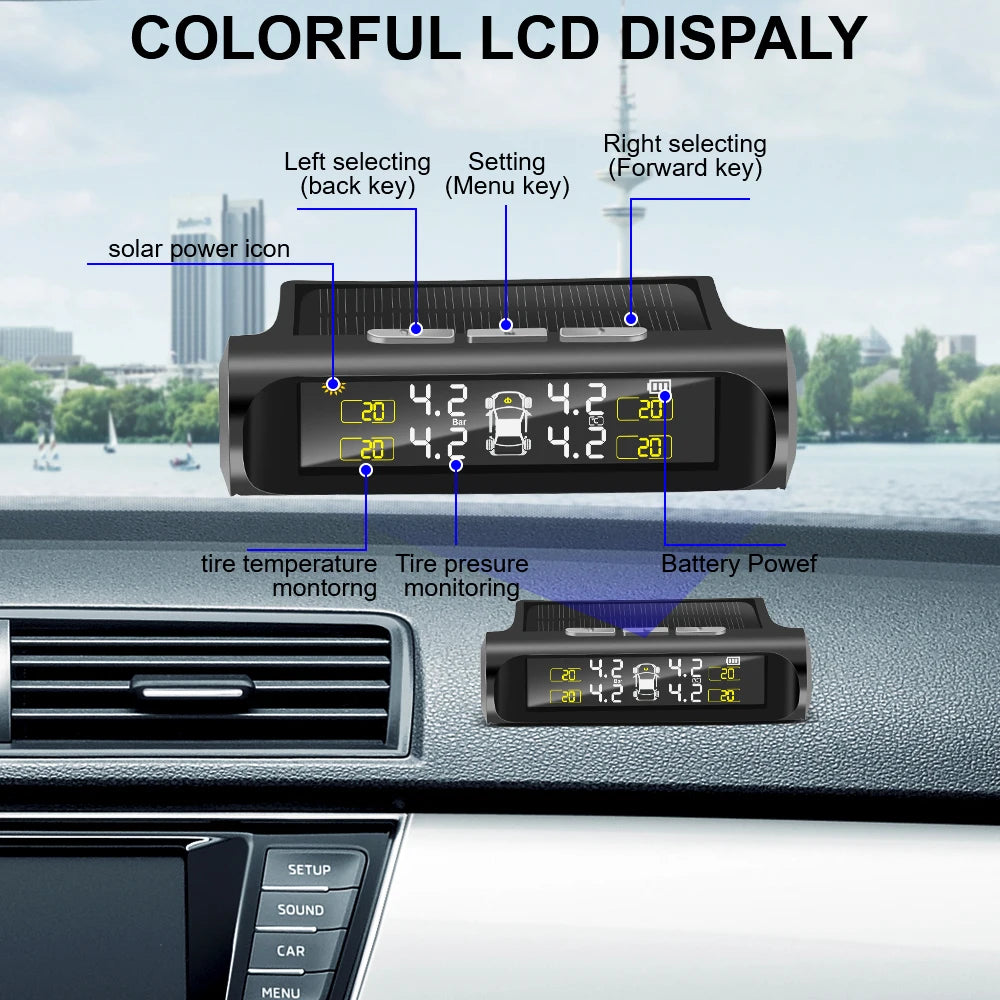 Tire Pressure Solar TPMS Car Tyre Pressure Monitoring System Solar Power Auto Security Alarm Systems Power External Sensor Auto Accessories Universal
