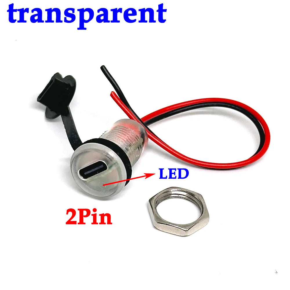 USB-C 30V 5A High Current Charging Socket with LED Lights PH2.54 Nut Snap Lock Plate USB TYPE-C Waterproof Female Connector JacK