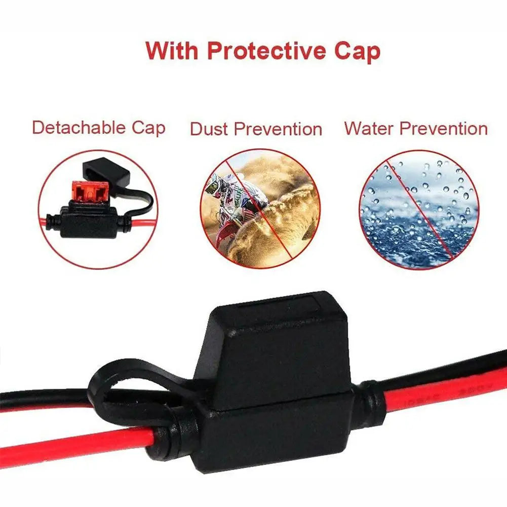 12-24V 16AWG SAE 2 Pin Quick Disconnect To O Ring Terminal Harness Connecter With 10A Fuse For Battery Charger Cable Connector