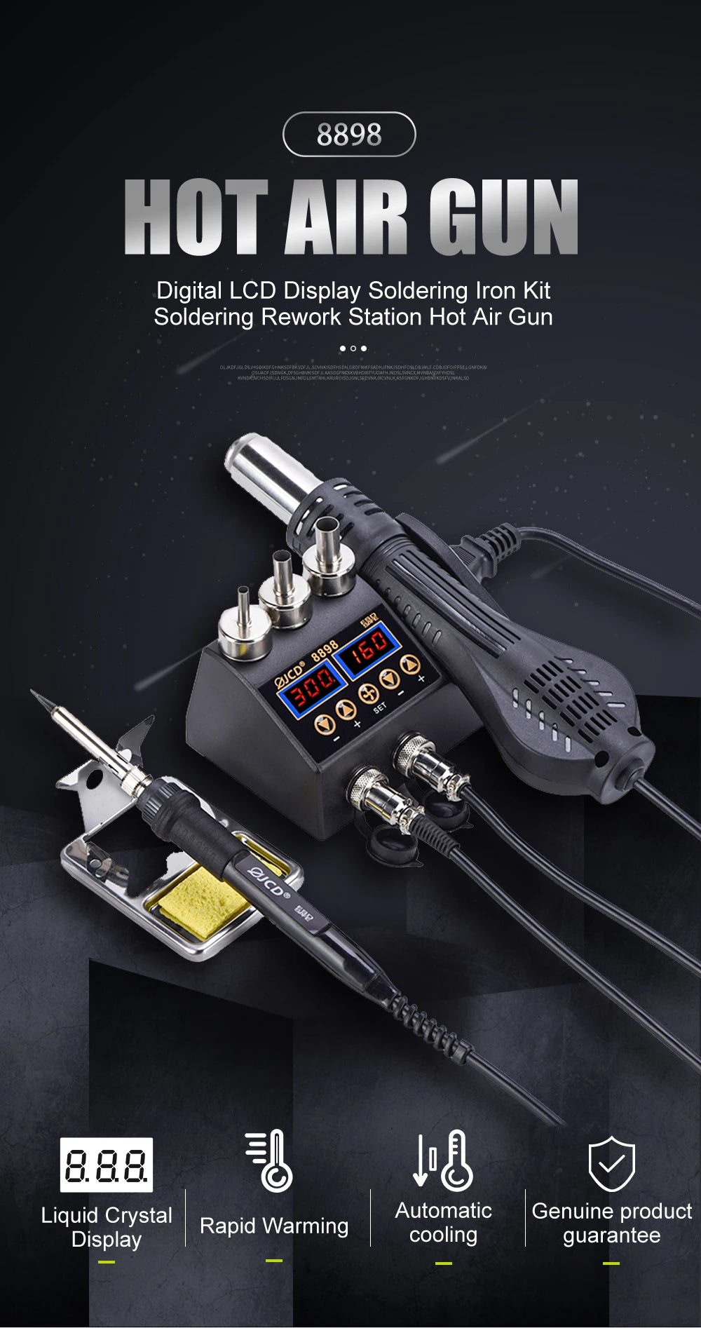 JCD 2-in-1 Soldering Station 750W LCD Digital Display Welding Rework Station for Cell-Phone BGA SMD IC Repair Tools 8898 8586D