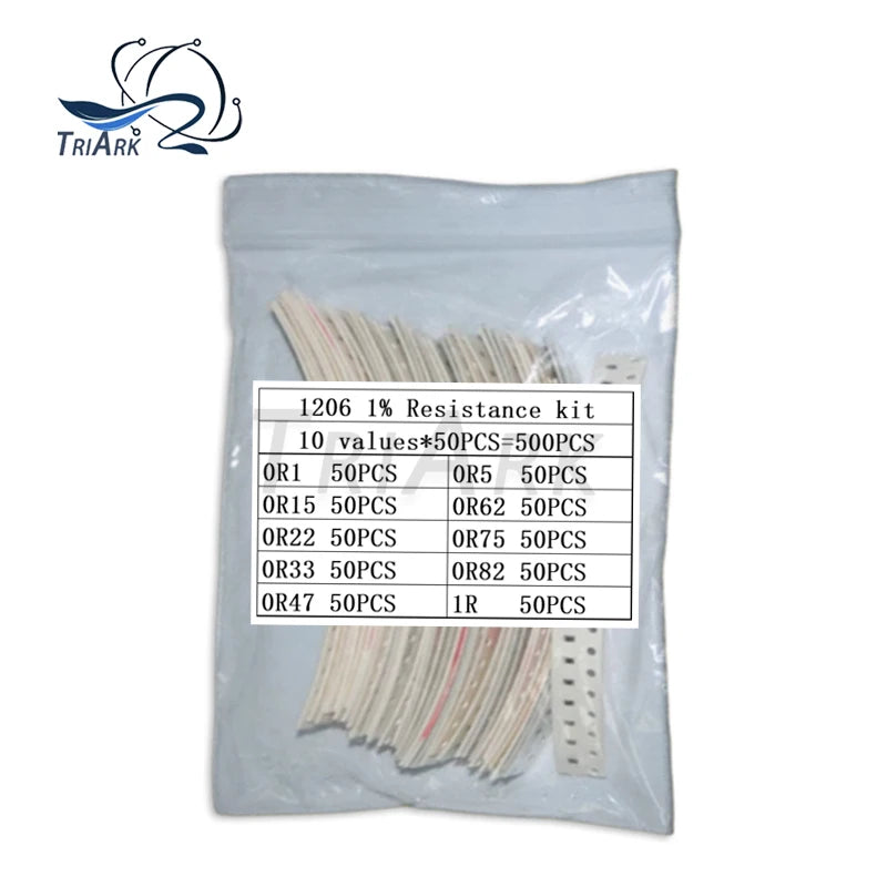 200/300/500PCS 10values Resistor kit 0603 0805 1206 1210 2512 1% 0R1 0R15 0R22 0R33 0R47 0R52 0R62 0R75 0R82 1R sample pack