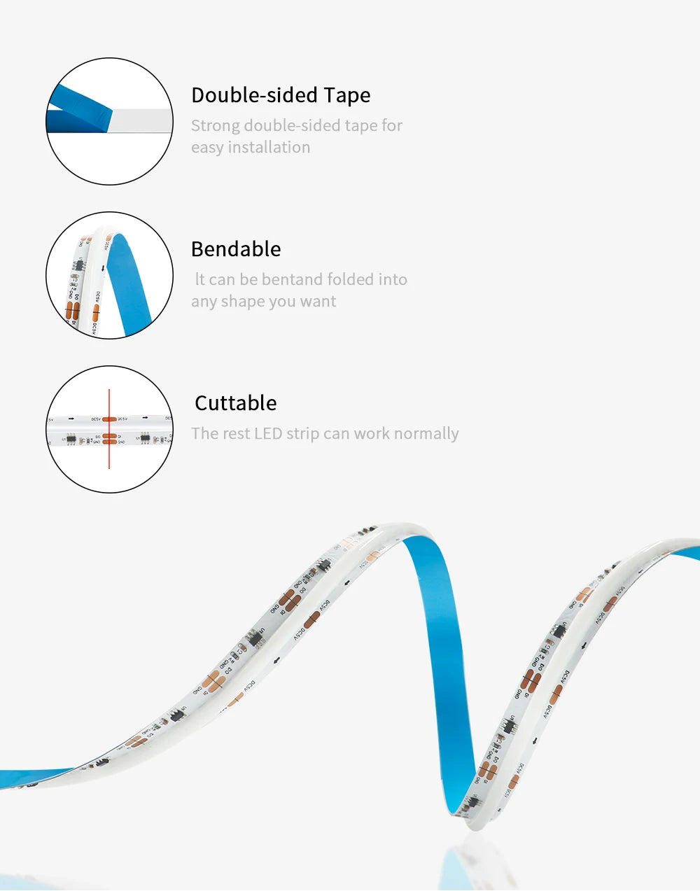 WS2811 DC5V  Addressable COB LED Light Strip WS2812B 720Leds/m High Density Flexible Dream Color FCOB 10mm COB Lights Tape