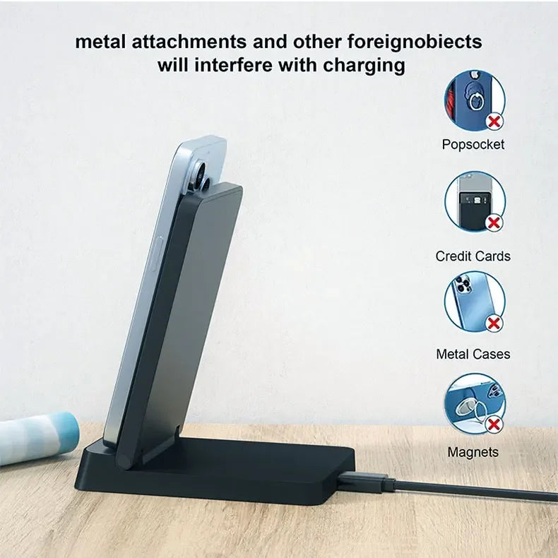 Magnetic Fast Wireless Charger Station For Magsafe iPhone 16 15 14 13 12 Pro Max Desktop Foldable Smartphone Charging Stand Dock