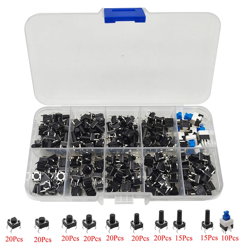 1Box 6x6mm 12x12mm Tactile Tact Push Button Mini Micro Switch Kit PCB Momentary Self-reset Switches DIP 2Pin 4Pin ON/OFF